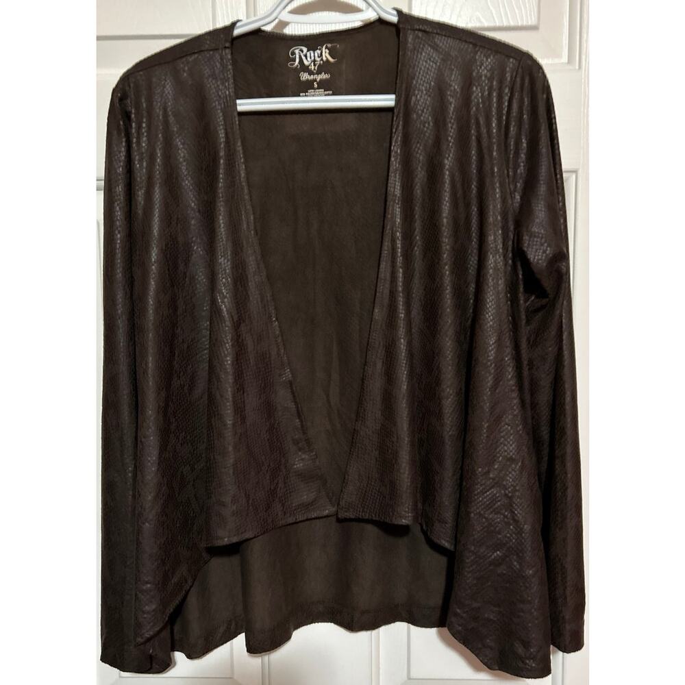 Rock 47th Wrangler Women's Brown Open Front Faux Suede Snake Jacket Size S